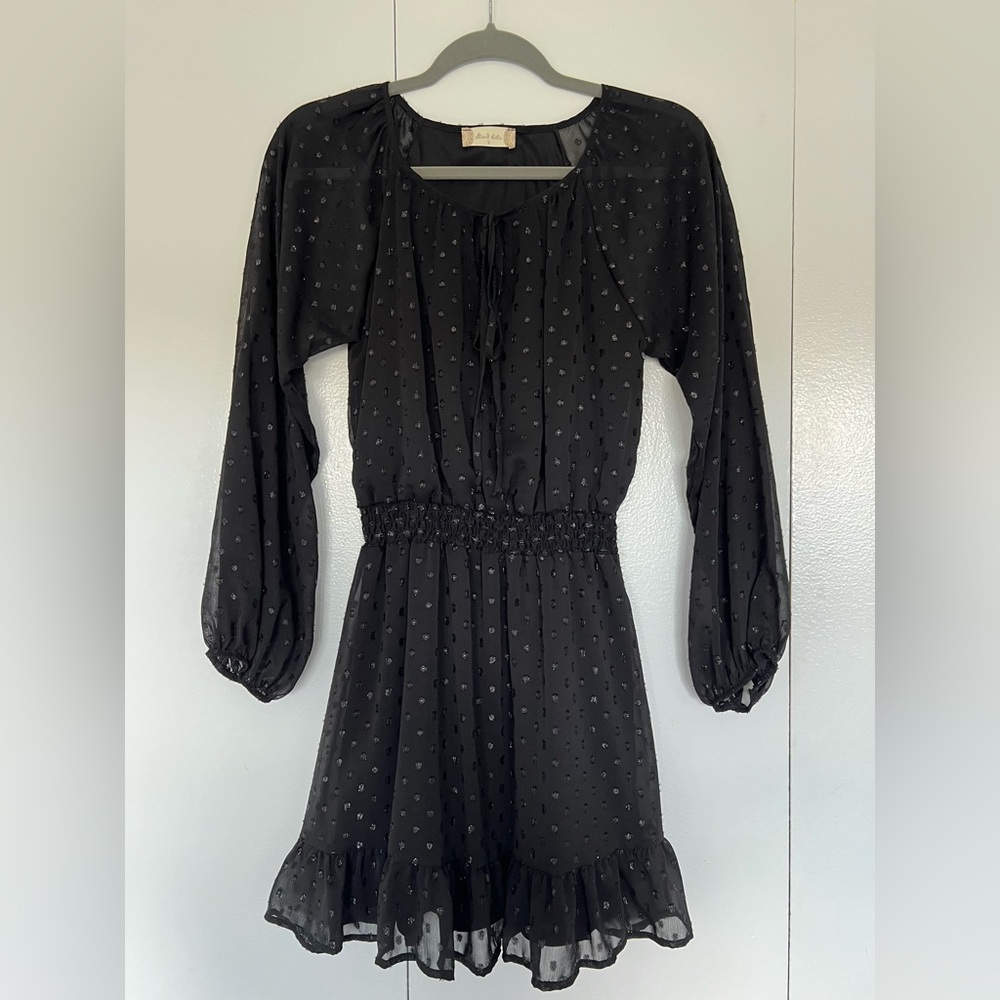 Altar’d State Black Long Sleeve Sheer Dress with Polka Dots Size Small